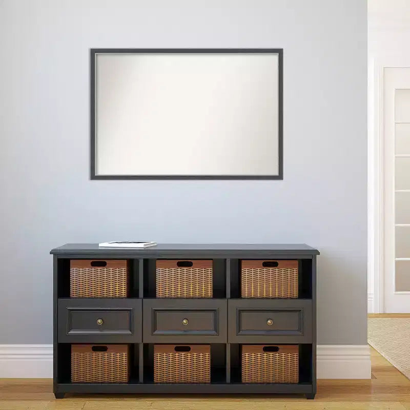 Specchio da parete sottile per bagno Eva 38" x 26", nero, cornice in polistirene, montaggio a parete