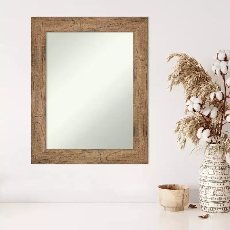 Specchio da parete a forma di gufo in legno marrone 24" x 30", rettangolare moderno, include hardware di montaggio