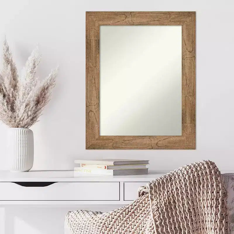 Specchio da parete a forma di gufo in legno marrone 24" x 30", rettangolare moderno, include hardware di montaggio