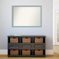 Specchio da parete rettangolare rustico in legno azzurro cielo, 102 x 74 cm, hardware di montaggio incluso