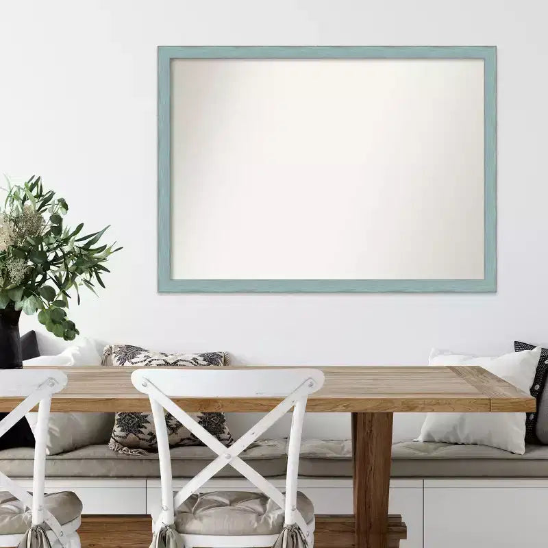 Specchio da parete rettangolare rustico in legno azzurro cielo, 102 x 74 cm, hardware di montaggio incluso