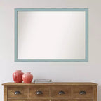 Specchio da parete rettangolare rustico in legno azzurro cielo, 102 x 74 cm, hardware di montaggio incluso