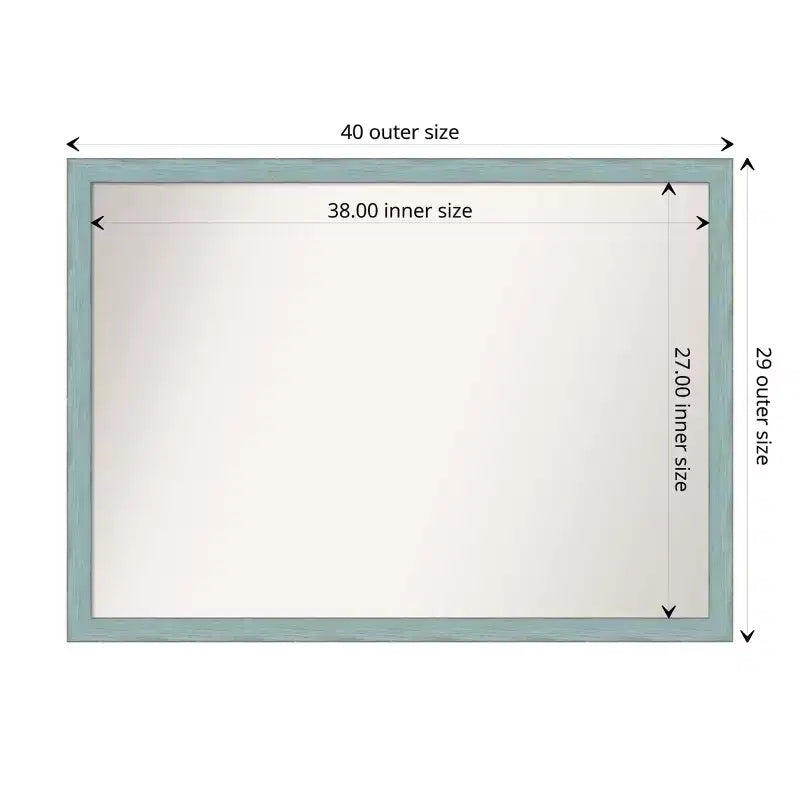 Specchio da parete rettangolare rustico in legno azzurro cielo, 102 x 74 cm, hardware di montaggio incluso