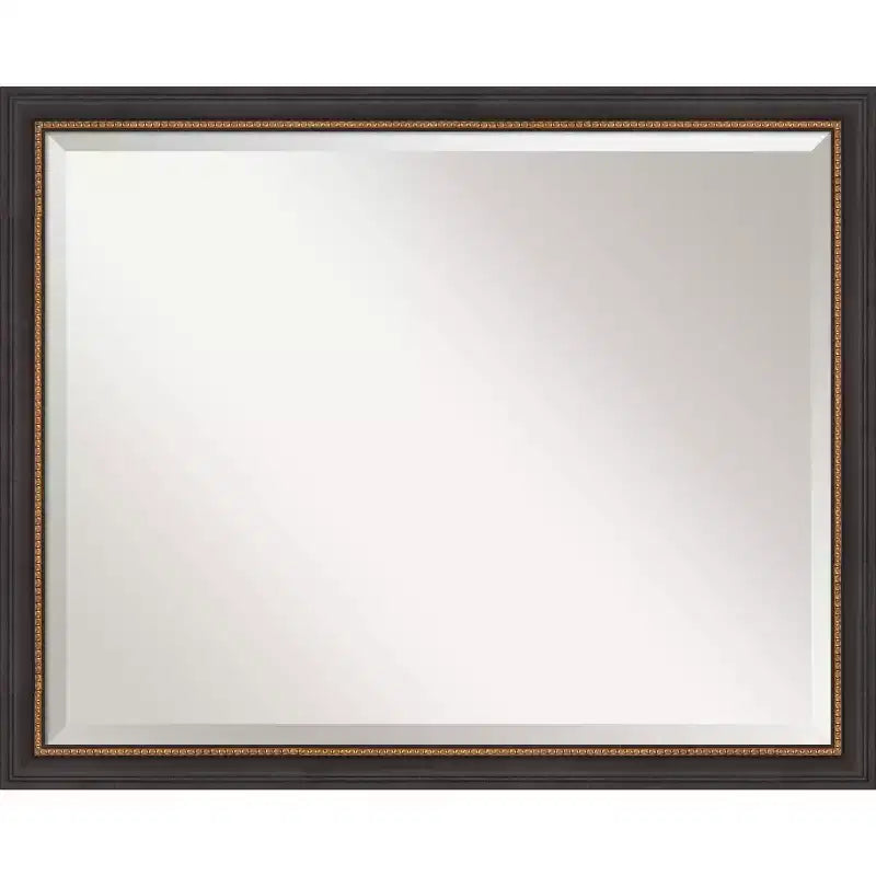31" x 25" Beveled Ashton Black Wood Wall Mirror - Amanti Art: Modern Style, No Assembly, Includes Mount Hardware