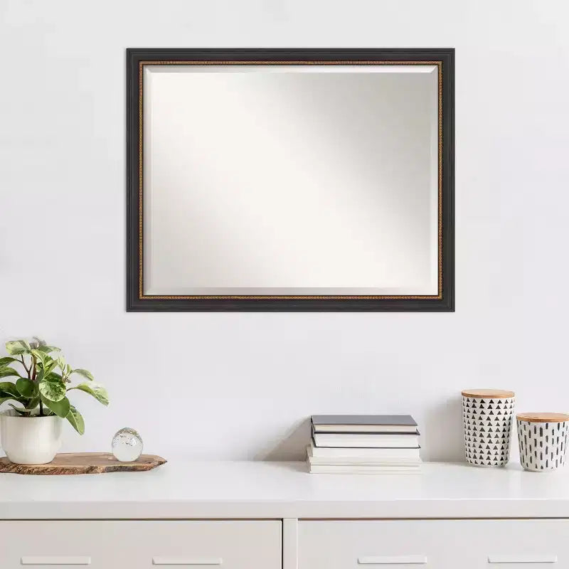 Specchio da parete in legno nero Ashton smussato 31" x 25" - Amanti Art: Stile moderno, Nessun assemblaggio, Hardware di montaggio incluso