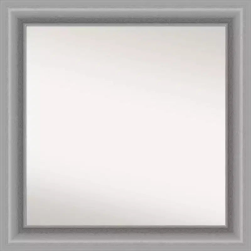 32" x 32" Non-Beveled Peak Polished Nickel Bathroom Wall Mirror - Amanti Art: Modern Square Vanity, Includes Mount Hardware