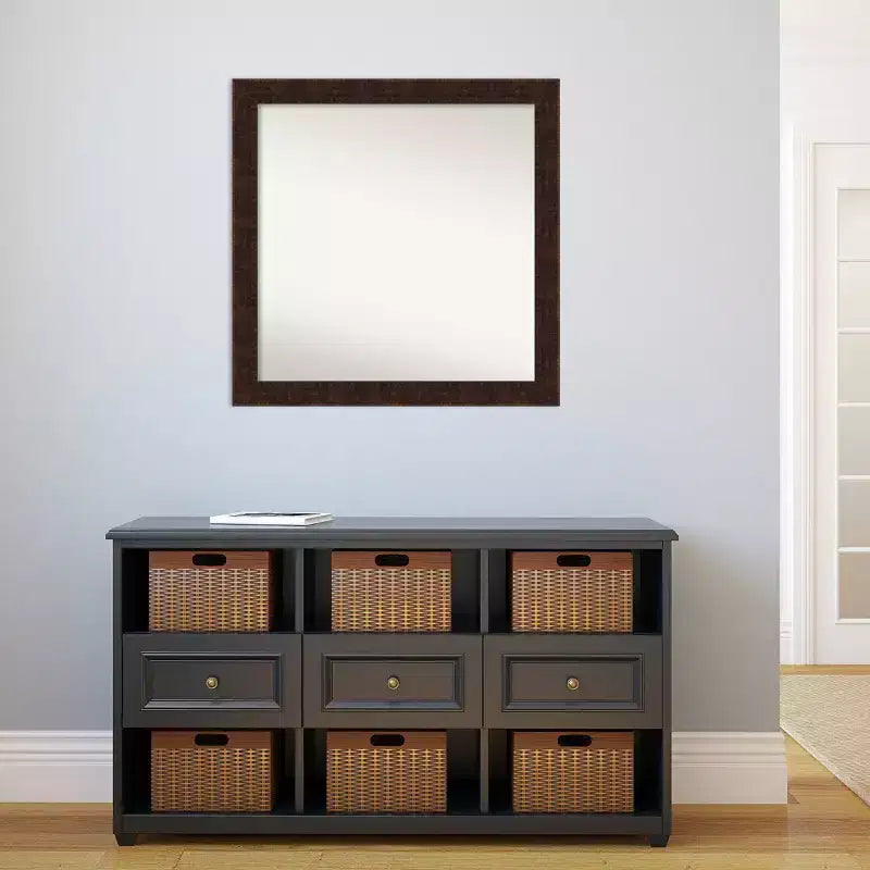 Specchio da parete William Mottled Bronze stretto per bagno, 76x76 cm, design quadrato moderno