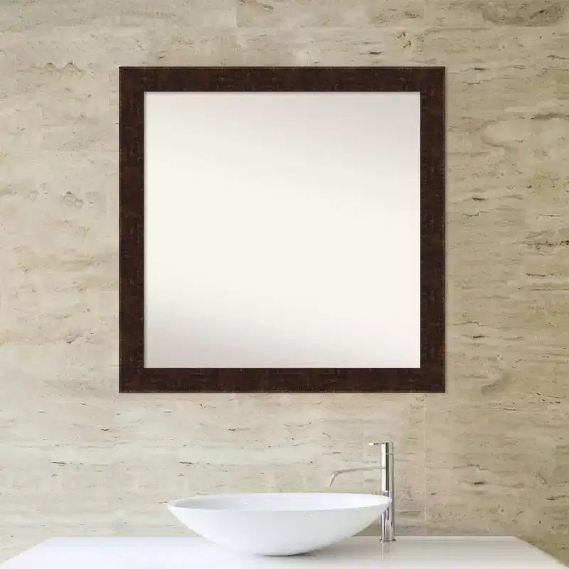 Specchio da parete William Mottled Bronze stretto per bagno, 76x76 cm, design quadrato moderno