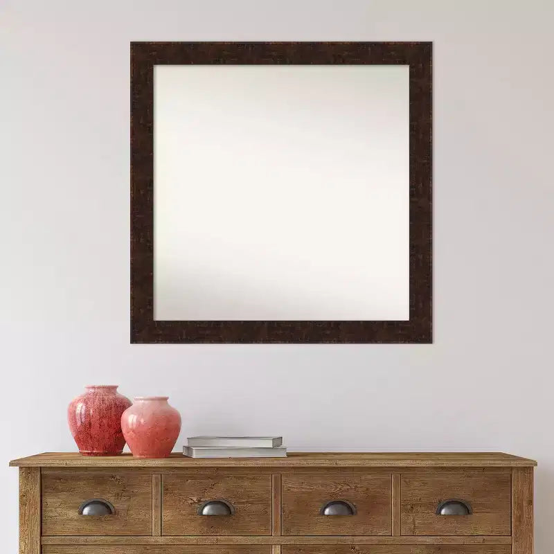 Specchio da parete William Mottled Bronze stretto per bagno, 76x76 cm, design quadrato moderno