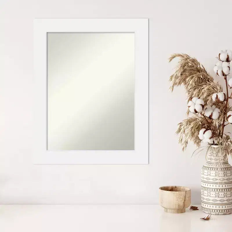 Specchio da Parete Rettangolare Moderno Corvino Bianco Legno 23" x 29", Include Accessori per il Montaggio