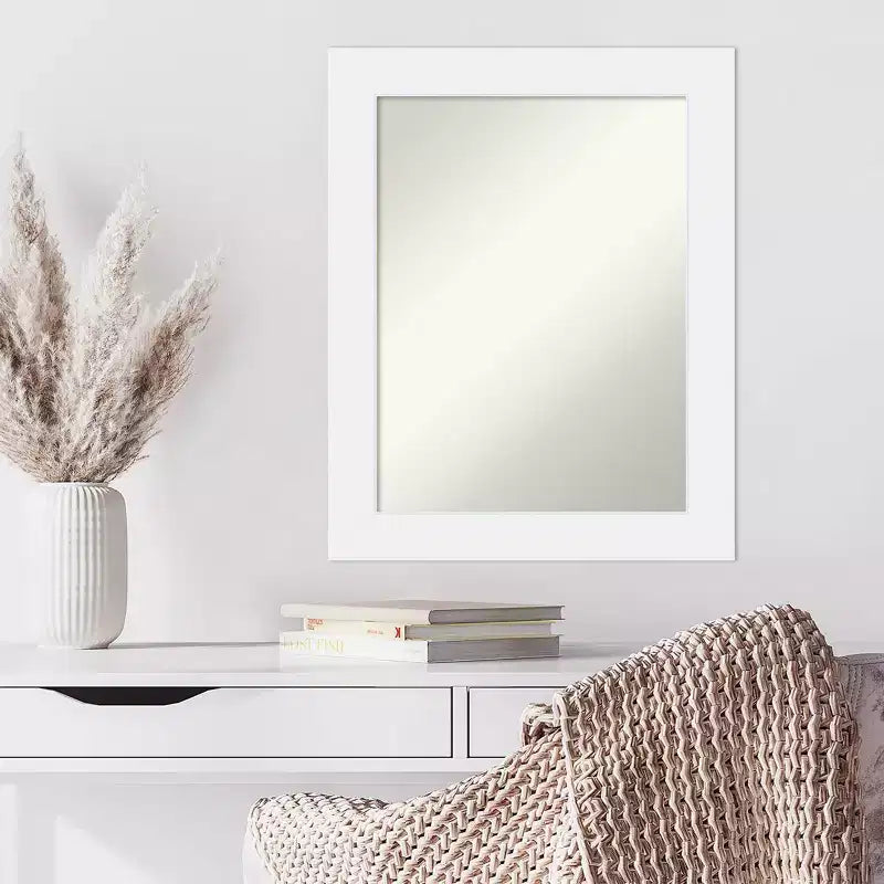Specchio da Parete Rettangolare Moderno Corvino Bianco Legno 23" x 29", Include Accessori per il Montaggio