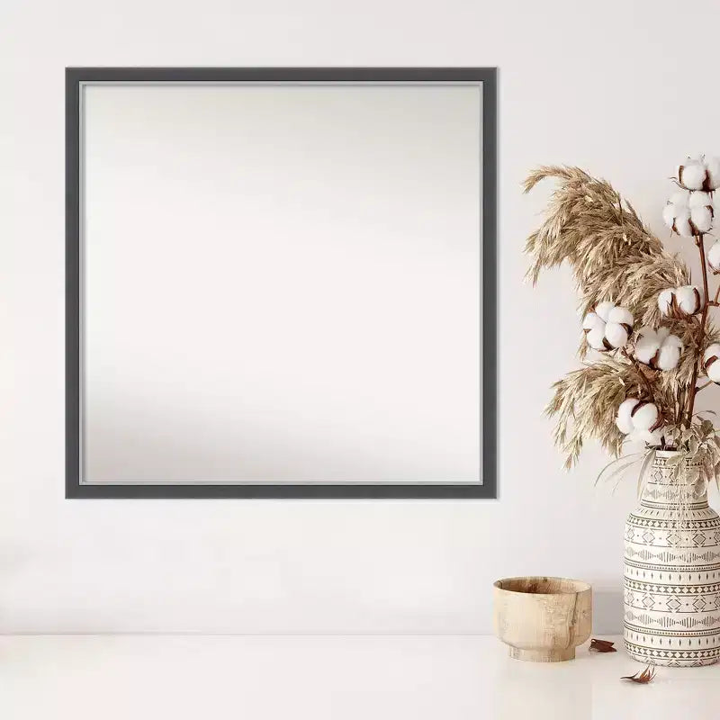 Specchio da parete sottile Eva nero argento 28" x 28", quadrato moderno, a parete