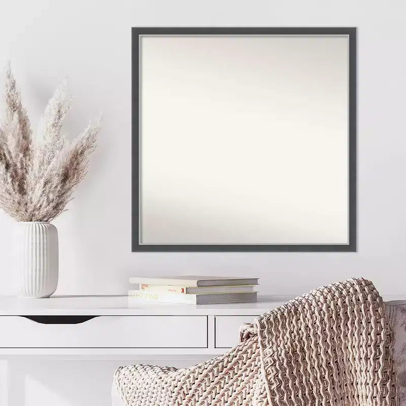 Specchio da parete sottile Eva nero argento 28" x 28", quadrato moderno, a parete