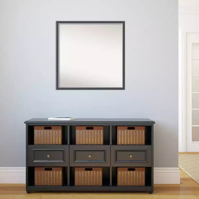 Specchio da parete sottile Eva nero argento 28" x 28", quadrato moderno, a parete