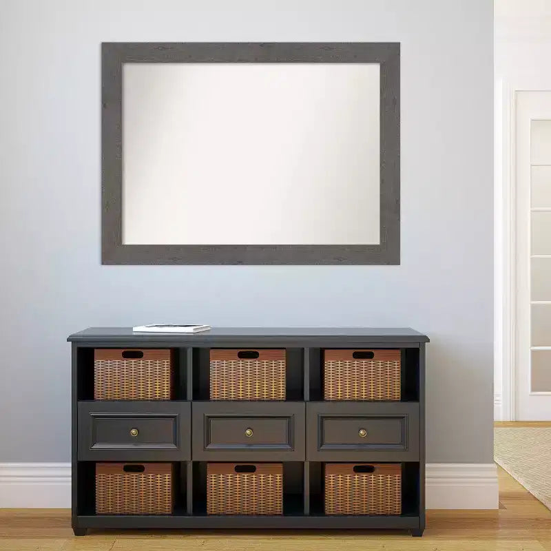 Specchio da parete per bagno rustico a doghe grigie, non smussato, 44" x 33" - Amanti Art: Cornice in polistirene, montaggio a parete