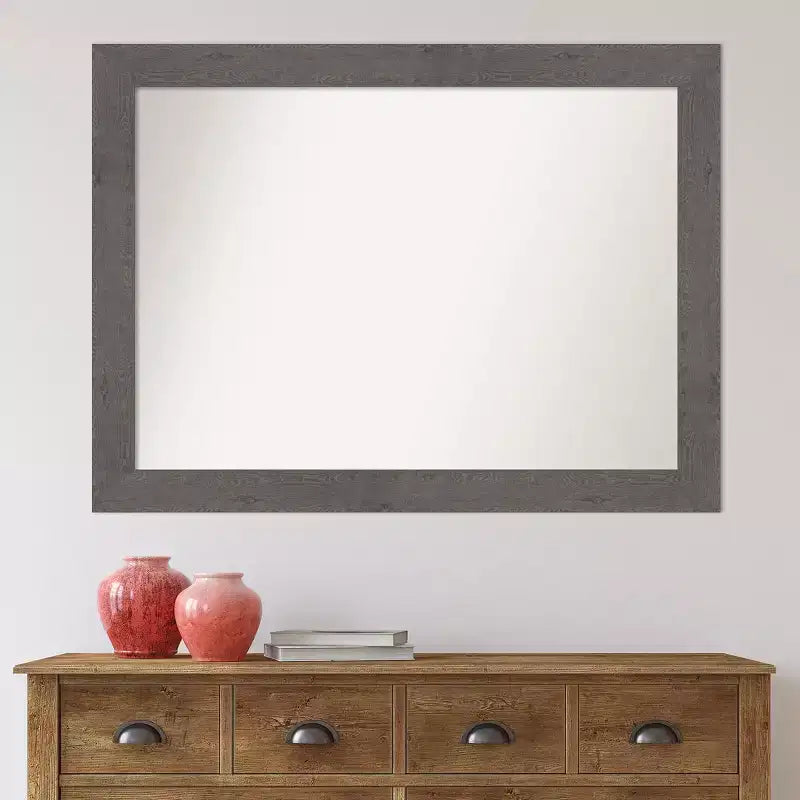 Specchio da parete per bagno rustico a doghe grigie, non smussato, 44" x 33" - Amanti Art: Cornice in polistirene, montaggio a parete