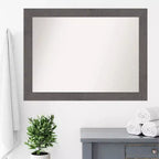 Specchio da parete per bagno rustico a doghe grigie, non smussato, 44" x 33" - Amanti Art: Cornice in polistirene, montaggio a parete
