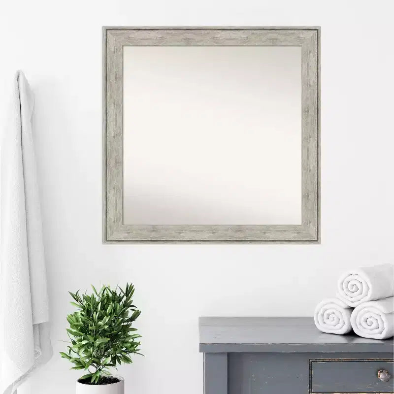Specchio da parete quadrato da 31" x 31" con cornice craquelé, nessun montaggio richiesto