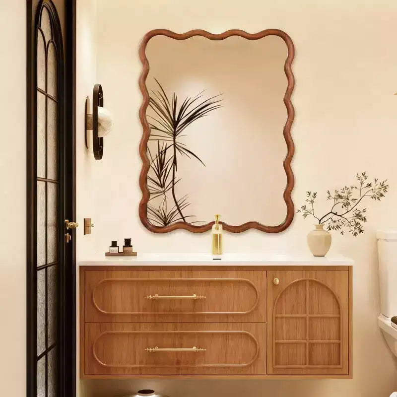 Specchio decorativo con cornice in legno massiccio a rettangolo ondulato 30" x 40" per camera da letto e bagno