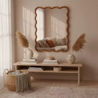 Specchio decorativo con cornice in legno massiccio a rettangolo ondulato 30" x 40" per camera da letto e bagno
