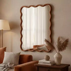 Specchio decorativo con cornice in legno massiccio a rettangolo ondulato 30" x 40" per camera da letto e bagno