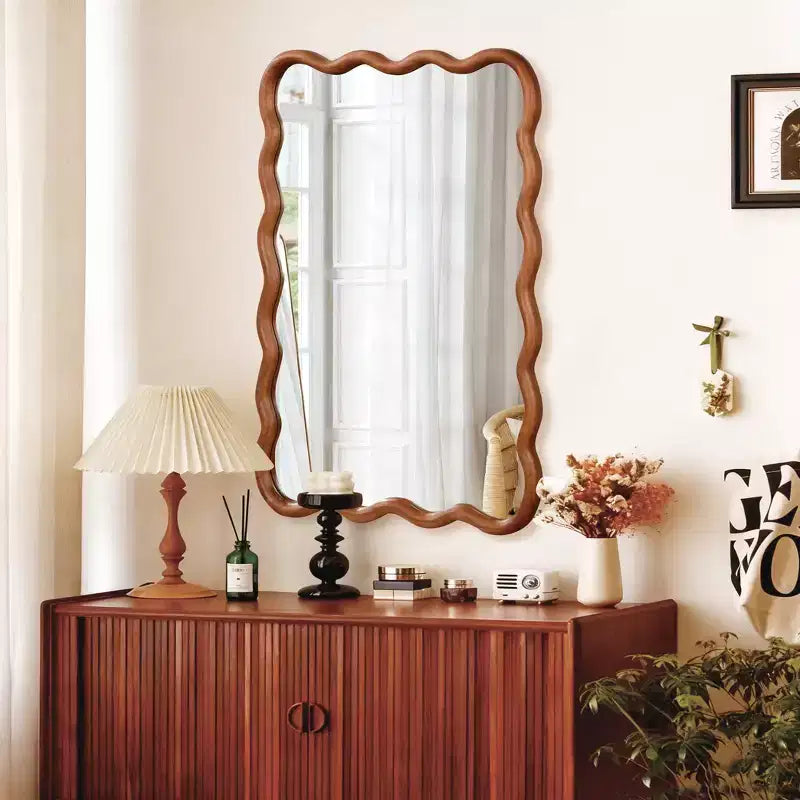 Specchio decorativo con cornice in legno massiccio a rettangolo ondulato 30" x 40" per camera da letto e bagno