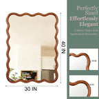 Specchio decorativo con cornice in legno massiccio a rettangolo ondulato 30" x 40" per camera da letto e bagno