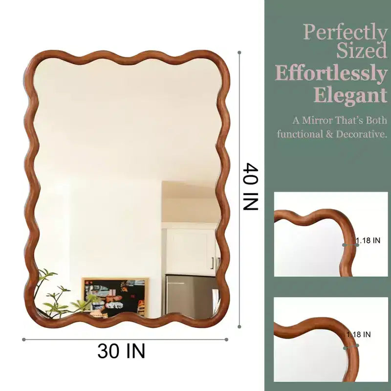 Specchio decorativo con cornice in legno massiccio a rettangolo ondulato 30" x 40" per camera da letto e bagno