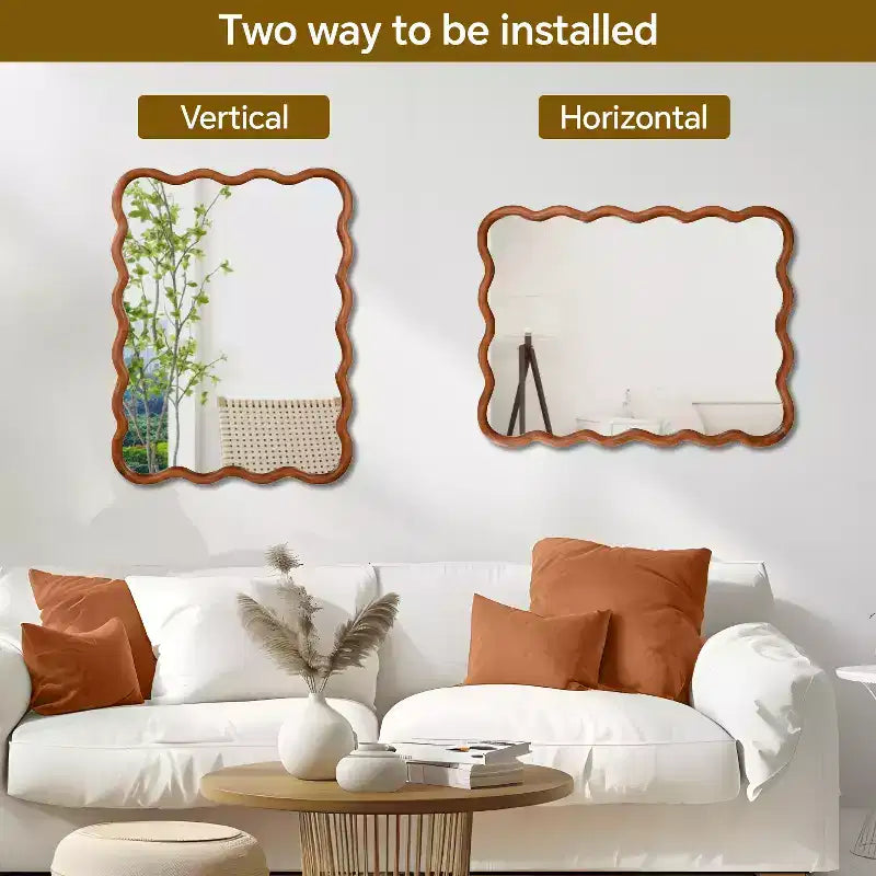 Specchio decorativo con cornice in legno massiccio a rettangolo ondulato 30" x 40" per camera da letto e bagno