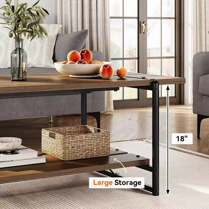 Tavolino da caffè doppio a ripiani "Farmhouse" da 41 pollici con ripiani portaoggetti, tavolino rettangolare moderno rustico in metallo per soggiorno, mobili decorativi