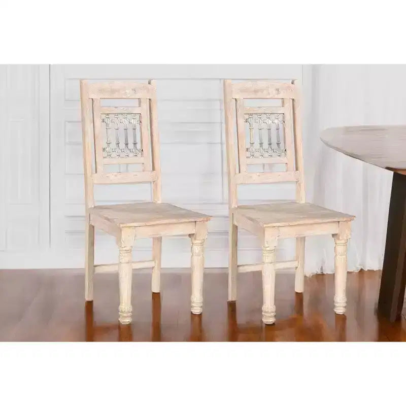 Set di 2 sedie da pranzo con schienale a doghe in legno bianco