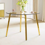 Okak 42IN Stylish Tempered Glass Dining Table, Kitchen Table with Gold Metal Legs, Round Table for Living Room, Dining Room, Kitchen, Gold
