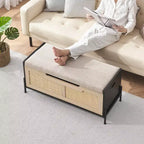 Panca contenitore in rattan con cuscino, cassapanca portagiochi con 2 cerniere di sicurezza, cassapanca portagiochi da 100 cm per camera da letto, panca contenitore, panca scarpiera, per soggiorno