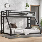 Bellemave Twin XL over Queen Bunk Bed with Ladder and Safety Guardrail, Heavy Duty Noise-Free Bunk Bed Frame for Teens and Adults,Black
