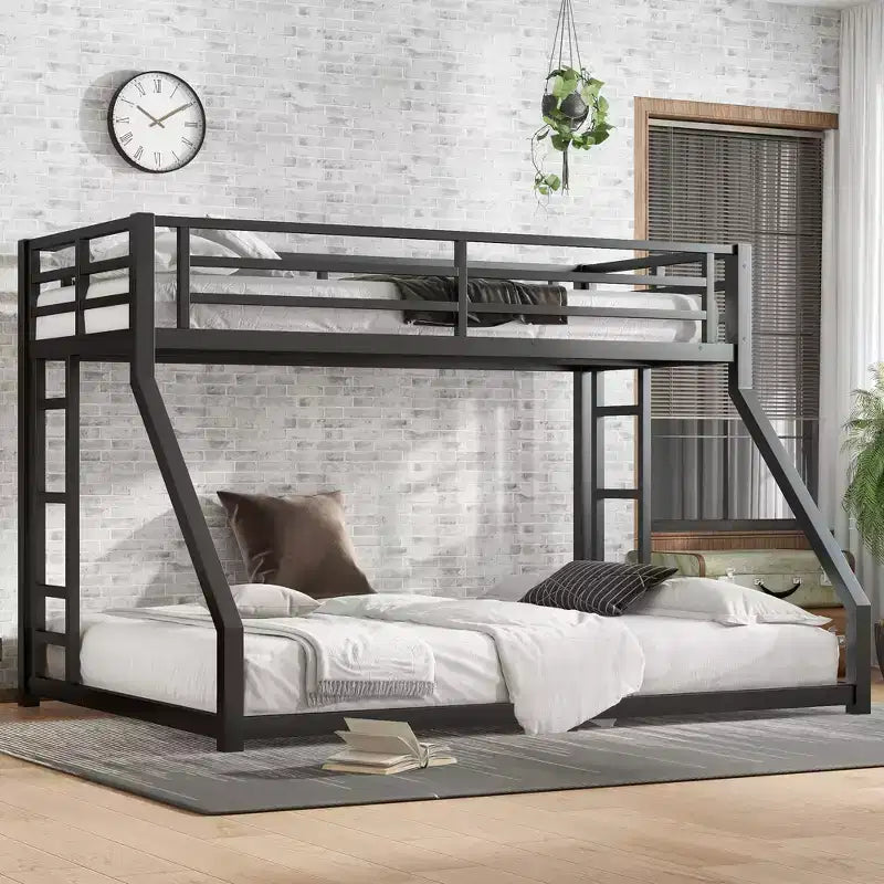 Bellemave Twin XL over Queen Bunk Bed with Ladder and Safety Guardrail, Heavy Duty Noise-Free Bunk Bed Frame for Teens and Adults,Black