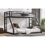 Letto a castello Twin XL su Queen con scaletta e ringhiera di sicurezza, resistente, nero