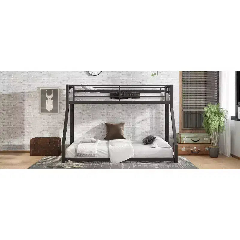 Letto a castello Twin XL su Queen con scaletta e ringhiera di sicurezza, resistente, nero