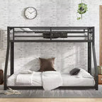 Letto a castello Twin XL su Queen con scaletta e ringhiera di sicurezza, resistente, nero