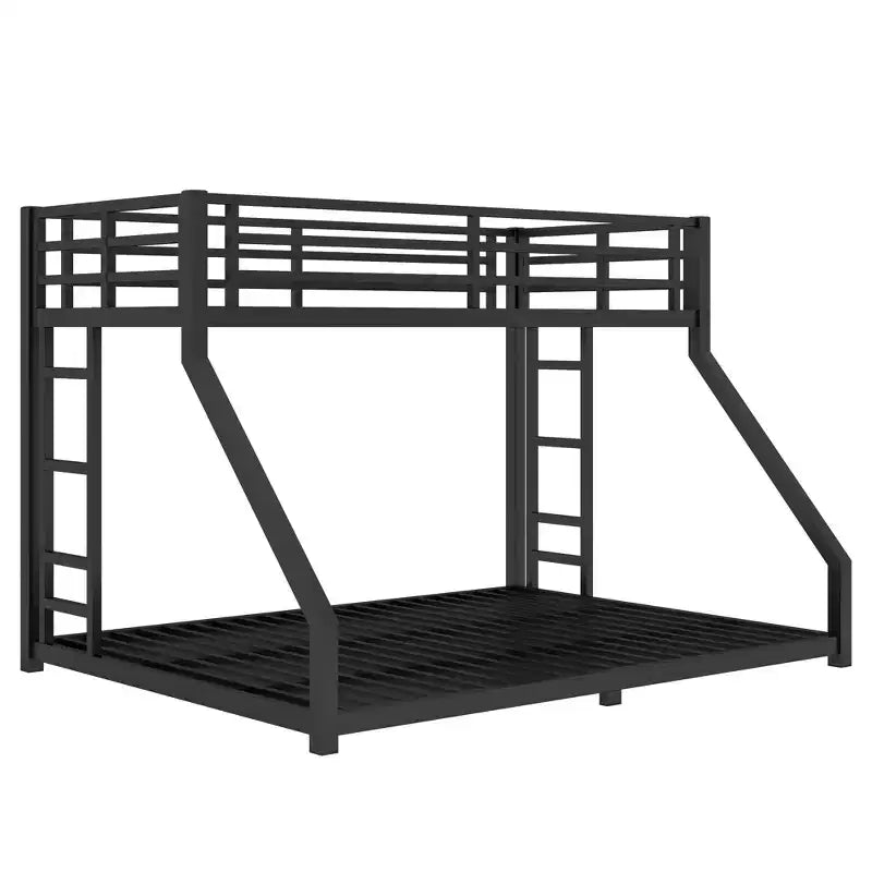 Letto a castello Twin XL su Queen con scaletta e ringhiera di sicurezza, resistente, nero