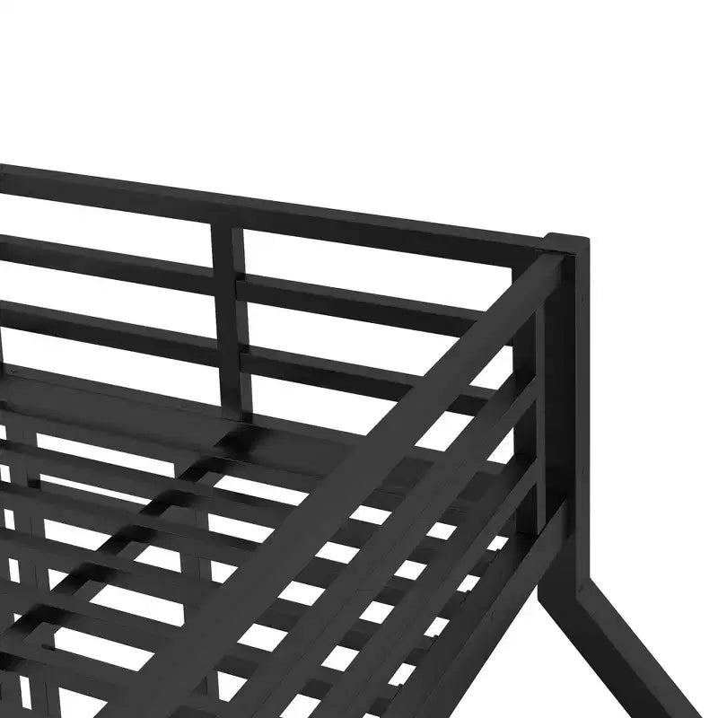 Letto a castello Twin XL su Queen con scaletta e ringhiera di sicurezza, resistente, nero