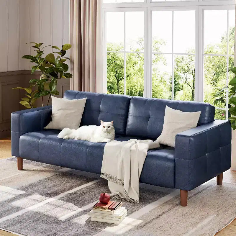 Divano a 3 posti in similpelle da 211,1 cm, Divanetto imbottito oversize, Moderno di metà secolo