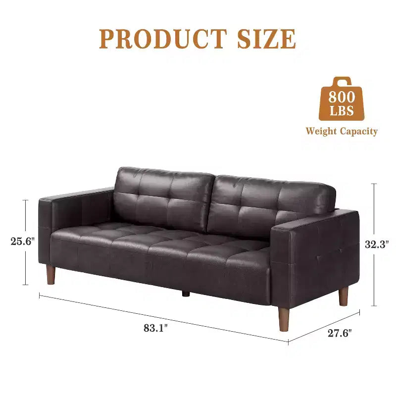Divano a 3 posti in similpelle da 211,1 cm, Divanetto imbottito oversize, Moderno di metà secolo