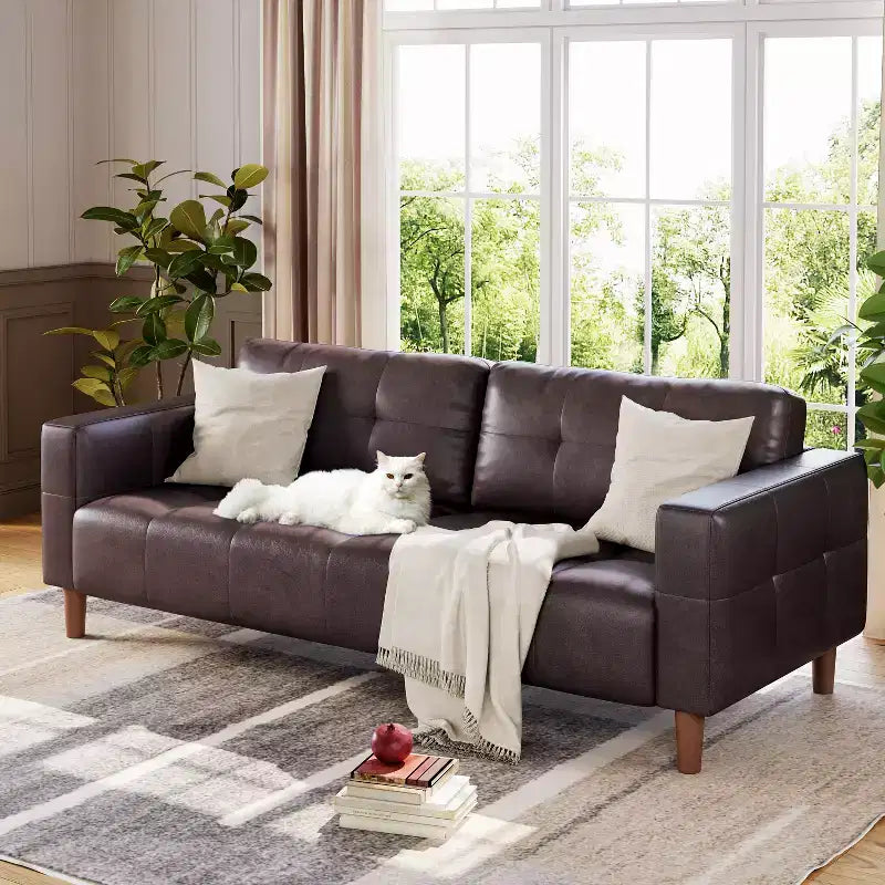 Divano a 3 posti in similpelle da 211,1 cm, Divanetto imbottito oversize, Moderno di metà secolo