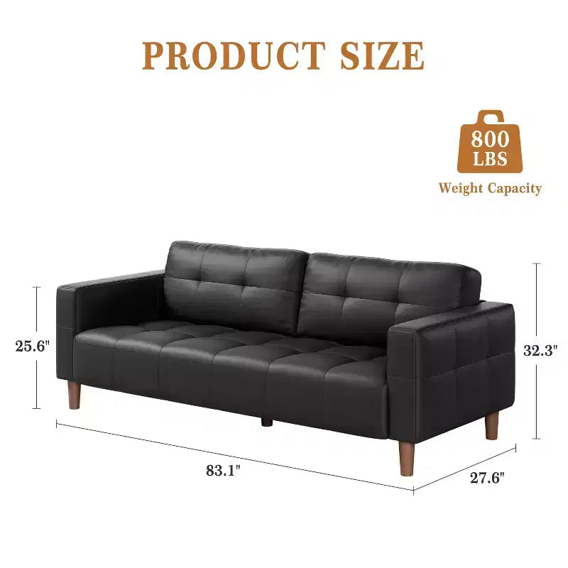Divano a 3 posti in similpelle da 211,1 cm, Divanetto imbottito oversize, Moderno di metà secolo