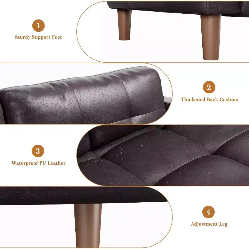 Divano a 3 posti in similpelle da 211,1 cm, Divanetto imbottito oversize, Moderno di metà secolo