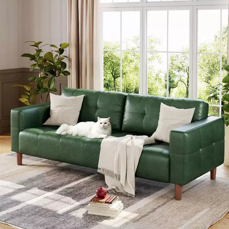 Divano a 3 posti in similpelle da 211,1 cm, Divanetto imbottito oversize, Moderno di metà secolo