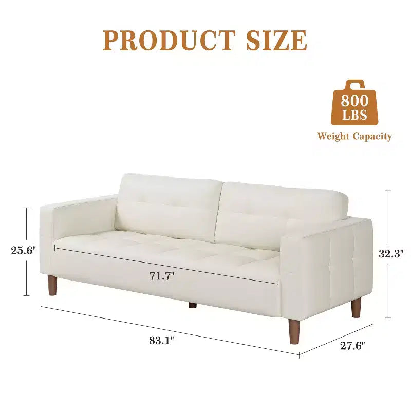 Divano a 3 posti in similpelle da 211,1 cm, Divanetto imbottito oversize, Moderno di metà secolo