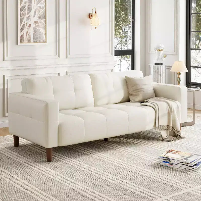 Divano a 3 posti in similpelle da 211,1 cm, Divanetto imbottito oversize, Moderno di metà secolo