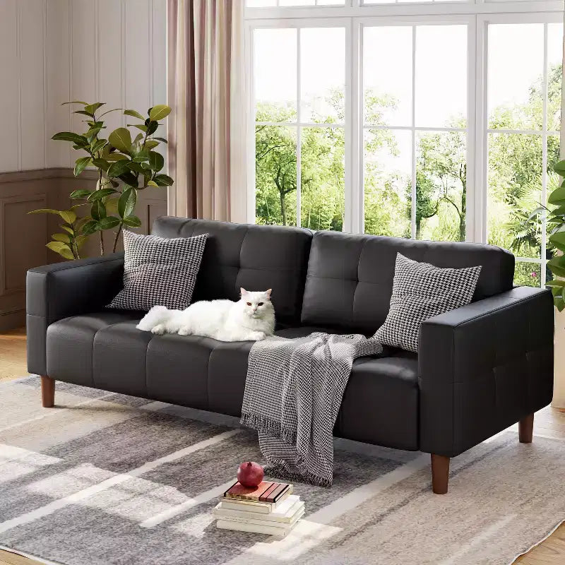 Divano a 3 posti in similpelle da 211,1 cm, Divanetto imbottito oversize, Moderno di metà secolo