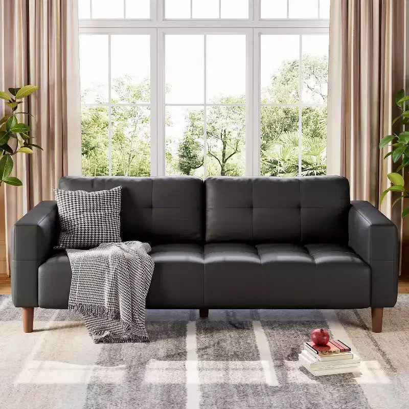 Divano a 3 posti in similpelle da 211,1 cm, Divanetto imbottito oversize, Moderno di metà secolo